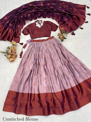 Wine Color Zari Weaving Work Silk Lehenga Choli With Unstitched Blouse 4