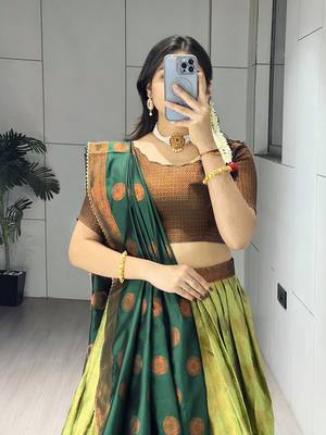 Pista Color Zari Weaving Work Silk Lehenga Choli With Unstitched Blouse 3