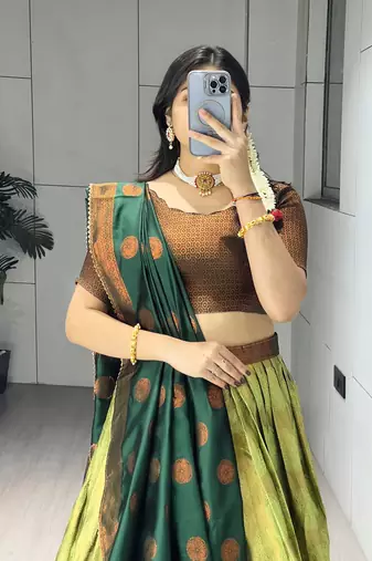 Pista Color Zari Weaving Work Silk Lehenga Choli With Unstitched Blouse