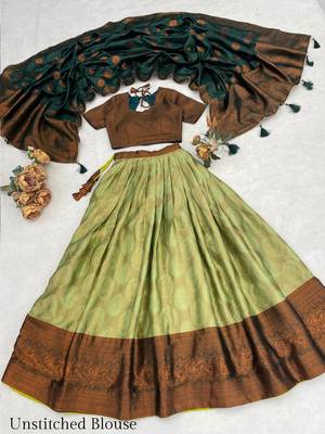 Pista Color Zari Weaving Work Silk Lehenga Choli With Unstitched Blouse 4