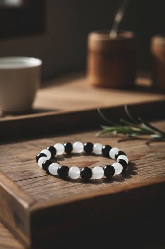  unisex black & white beaded bracelet