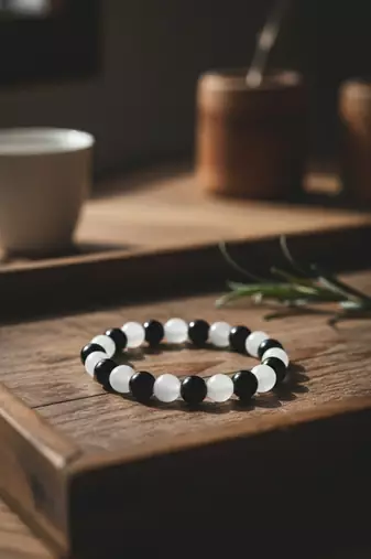  unisex black & white beaded bracelet