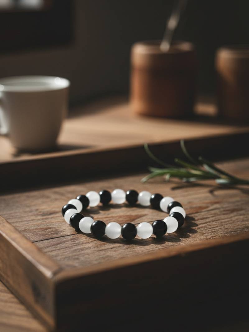  unisex black & white beaded bracelet