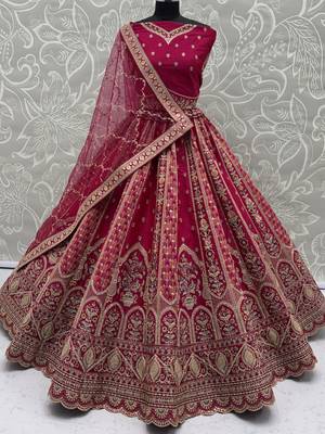 Sparkling Pink Thread Embroidered Silk Bridal Lehenga Choli With Double Dupatta 7