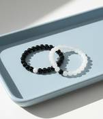  unisex set of 2 black & white crystal beaded bracelet