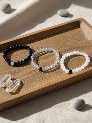  unisex set of 3 black & white crystal beaded bracelet 1