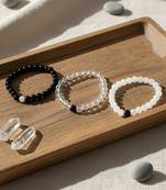  unisex set of 3 black & white crystal beaded bracelet