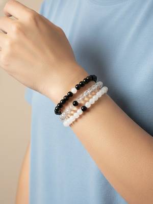  unisex set of 3 black & white crystal beaded bracelet 2