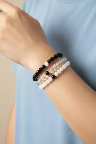  unisex set of 3 black & white crystal beaded bracelet