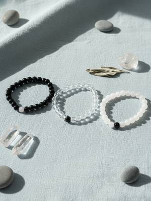  unisex set of 3 black & white crystal beaded bracelet 3