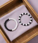  unisex set of 2 black & white crystal beaded bracelet