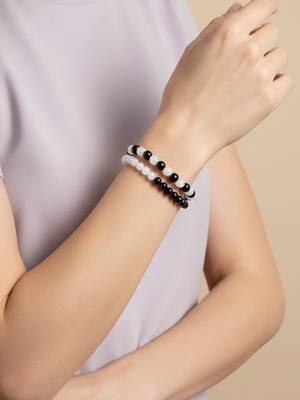  unisex set of 2 black & white crystal beaded bracelet 2
