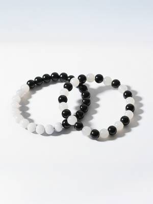  unisex set of 2 black & white crystal beaded bracelet 4