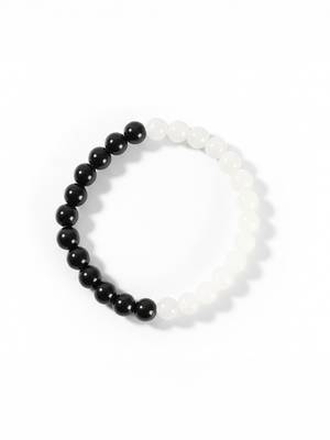  unisex set of 2 black & white crystal beaded bracelet 5