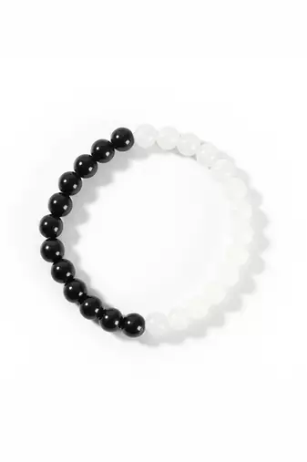  unisex set of 2 black & white crystal beaded bracelet