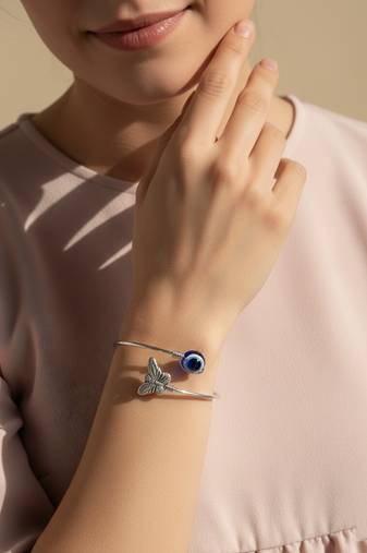  women rhodium plated evil eye kada bracelet