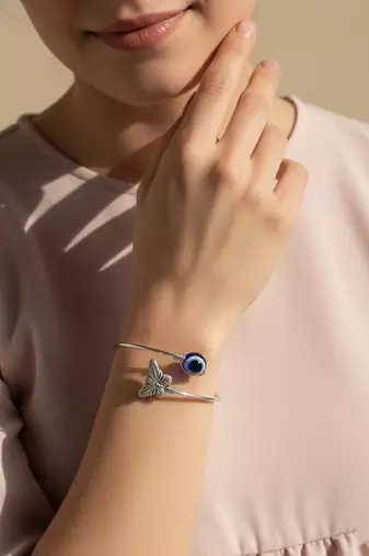  women rhodium plated evil eye kada bracelet