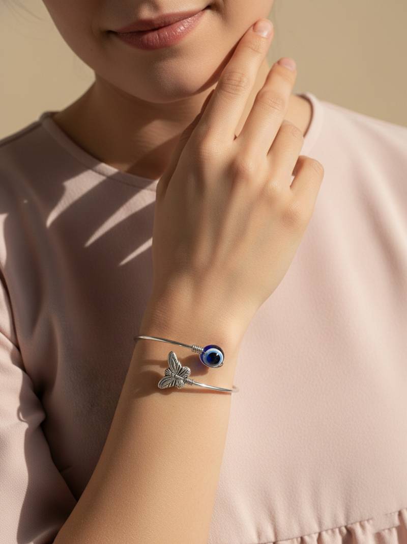  women rhodium plated evil eye kada bracelet