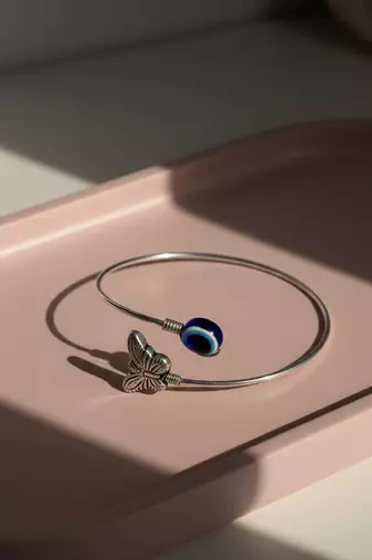  women rhodium plated evil eye kada bracelet