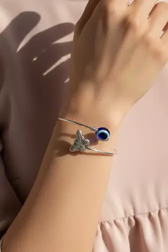  women rhodium plated evil eye kada bracelet