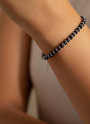  women silver plated black beaded adjustable bracelet 1