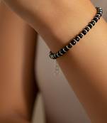  women silver plated black beaded adjustable bracelet