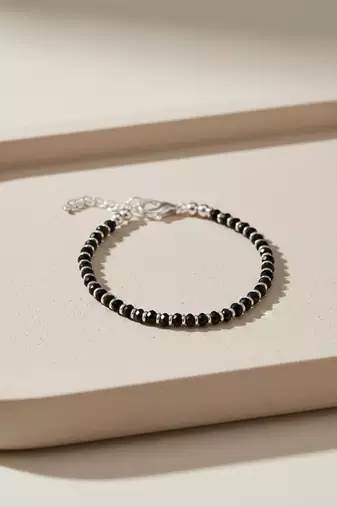  women silver plated black beaded adjustable bracelet