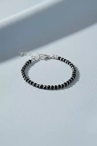  women silver plated black beaded adjustable bracelet