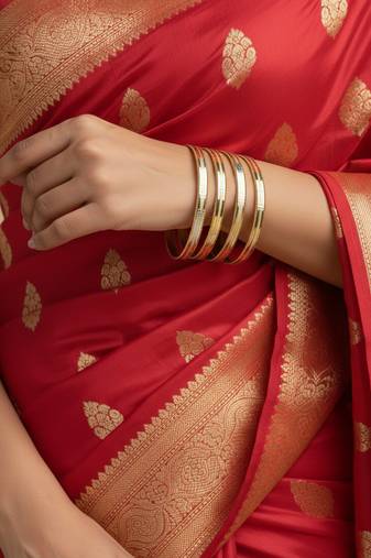  women set of 4 gold plated cz toned bangle