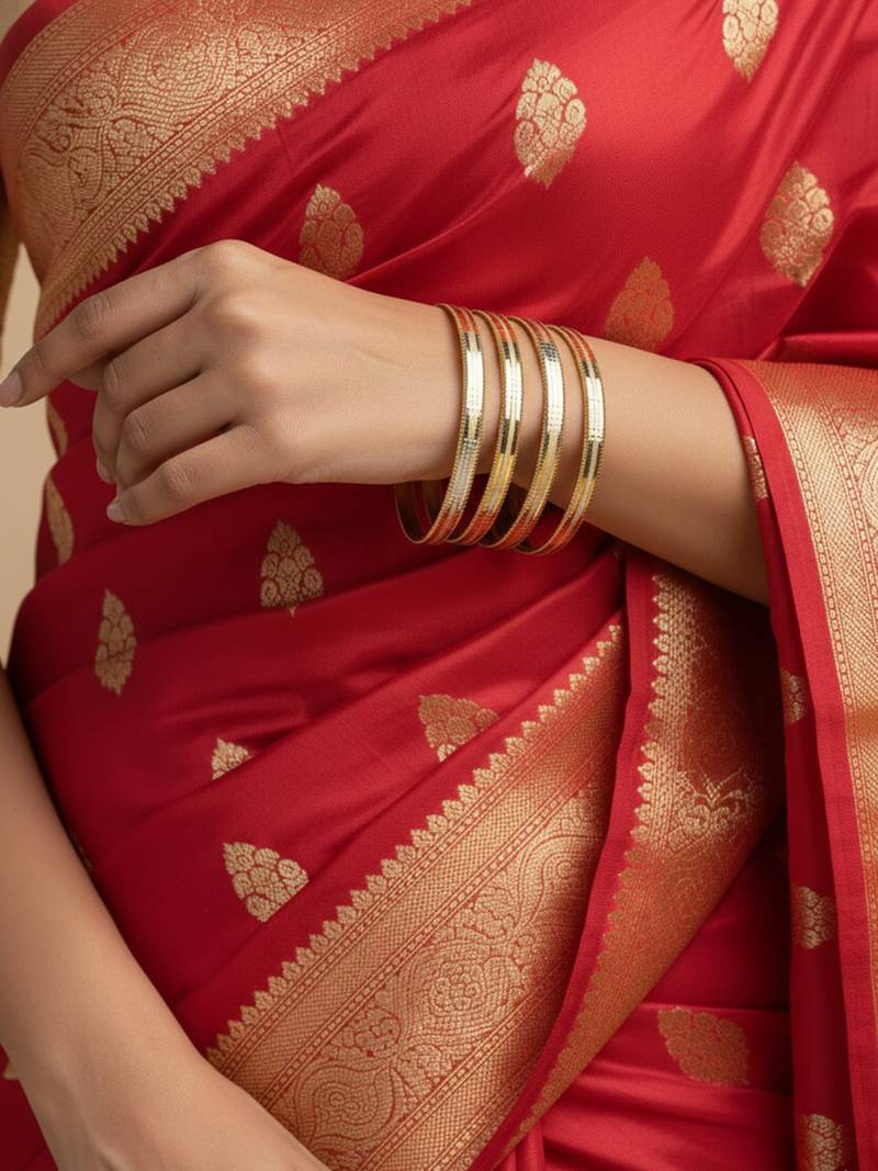  women set of 4 gold plated cz toned bangle