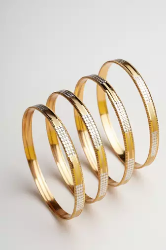  women set of 4 gold plated cz toned bangle