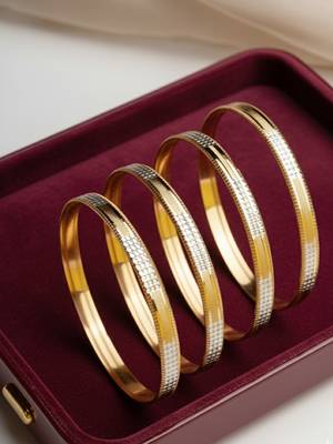  women set of 4 gold plated cz toned bangle 4