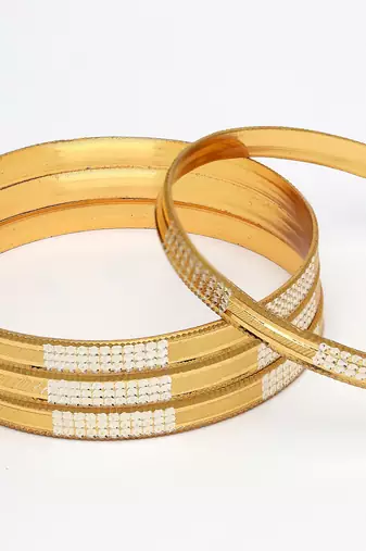  women set of 4 gold plated cz toned bangle