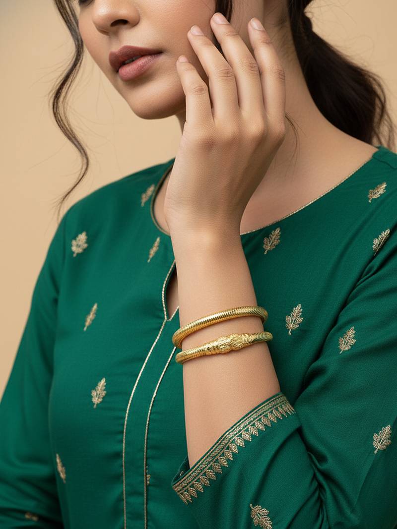  women set of 2 gold plated traditional kada bangle