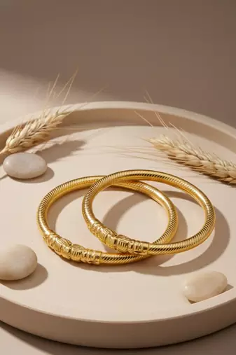  women set of 2 gold plated traditional kada bangle