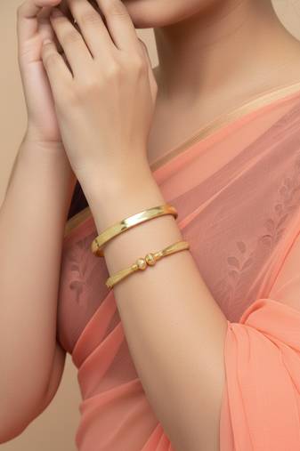  women set of 2 gold plated traditional adjustable kada bangle