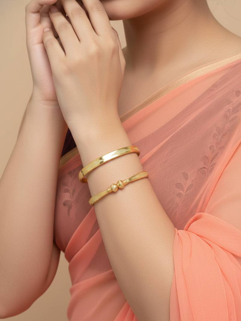  women set of 2 gold plated traditional adjustable kada bangle