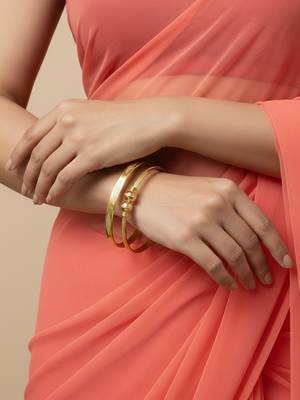  women set of 2 gold plated traditional adjustable kada bangle 3