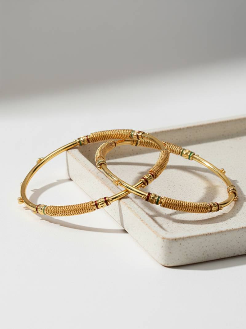  women set of 2 gold plated handcrafted traditional bangle