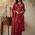Red chanderi silk sequin v-neck kurta set with embroidered organza dupatta