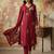 Red chanderi silk sequin v-neck kurta set with embroidered organza dupatta