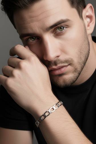  men's silver plated cuff bracelet