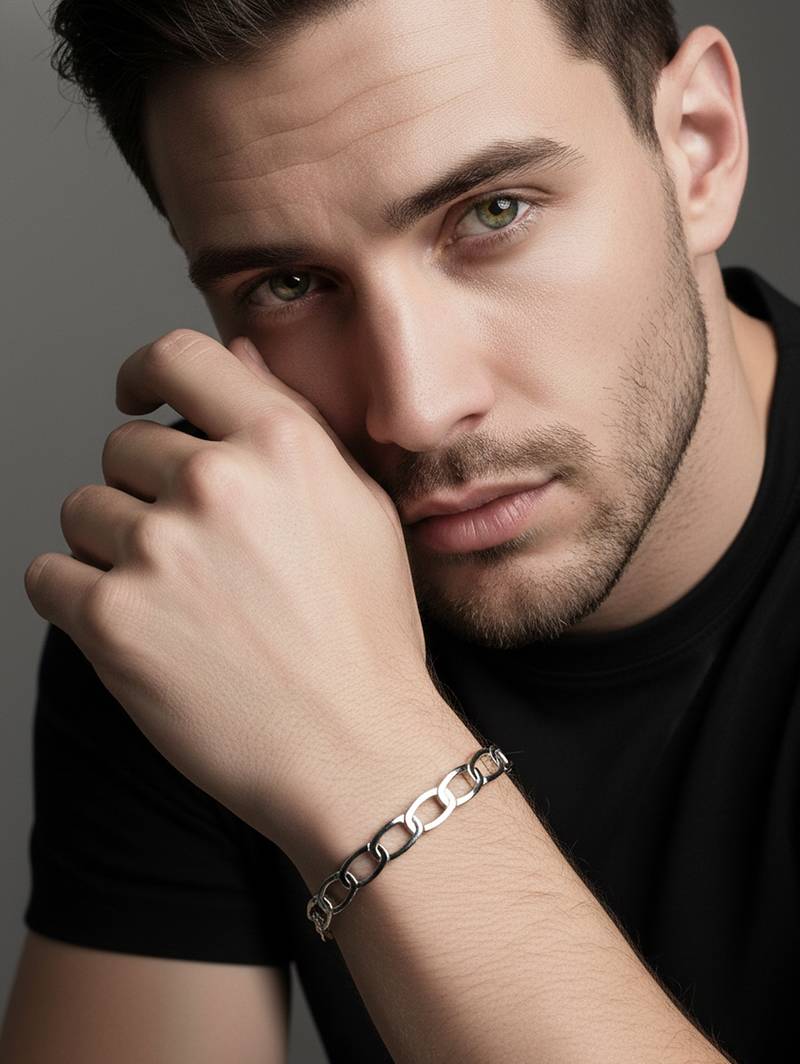  men's silver plated cuff bracelet