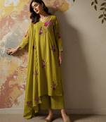 Mehendi green chanderi silk sequin kurta set with embroidered organza dupatta