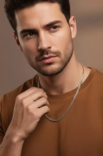  men's silver plated stainless steel chain