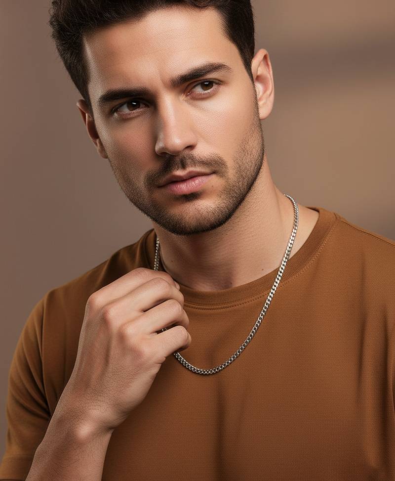  men's silver plated stainless steel chain