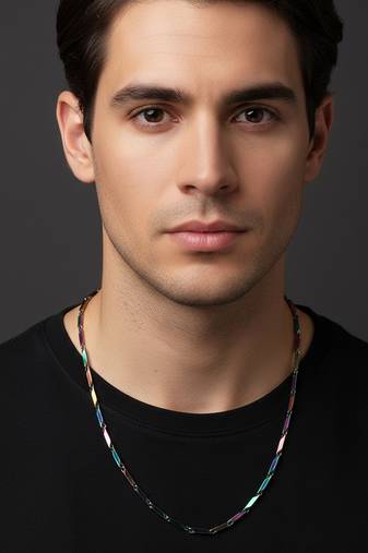  men's handcrafted multicolour rhodium plated chain