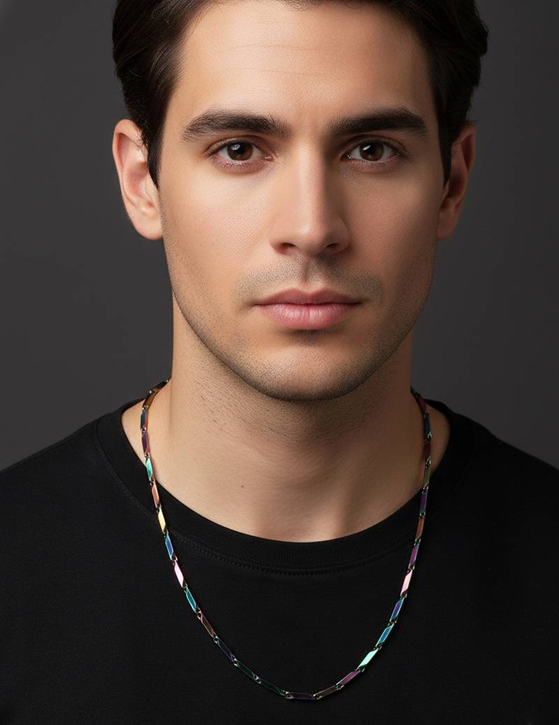  men's handcrafted multicolour rhodium plated chain