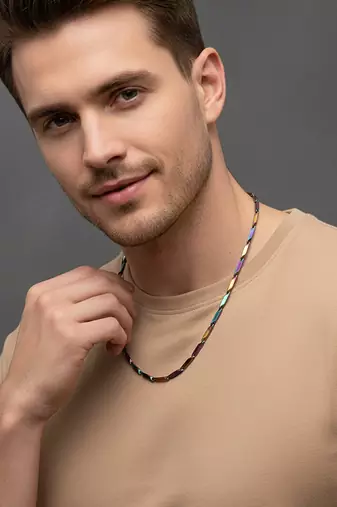  men's handcrafted multicolour rhodium plated chain