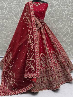 Ravishing Red Zari Embroidery Silk Bridal Lehenga Choli With Double Dupatta 7
